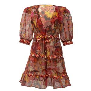 CELIA B Sinai Floral Puff Sleeve Mini Dress in Orange NWT Size Small
